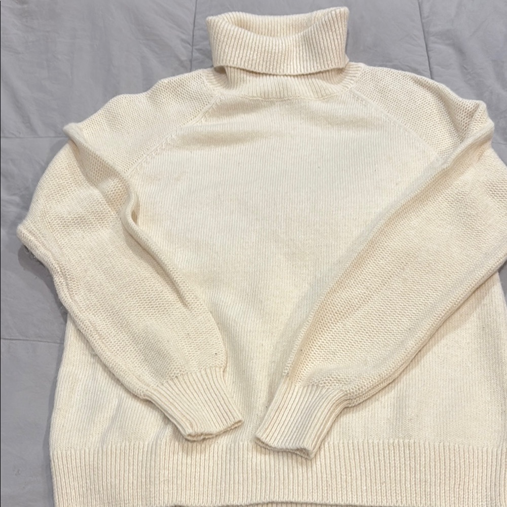 LOFT Cream Cowl Neck Sweater with Ribbed Texture